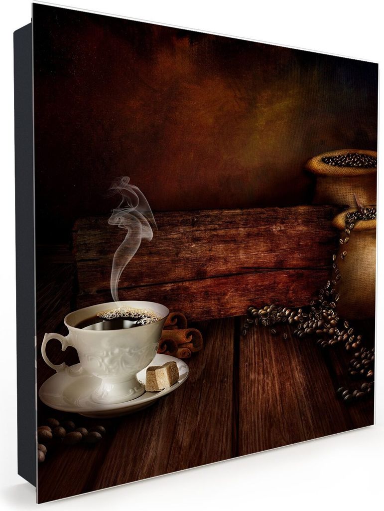 Nachbildung-Schlüsselkasten, Magnetpinnwand und Memoboard mit Glasfront Motiv Design aus Kaffee