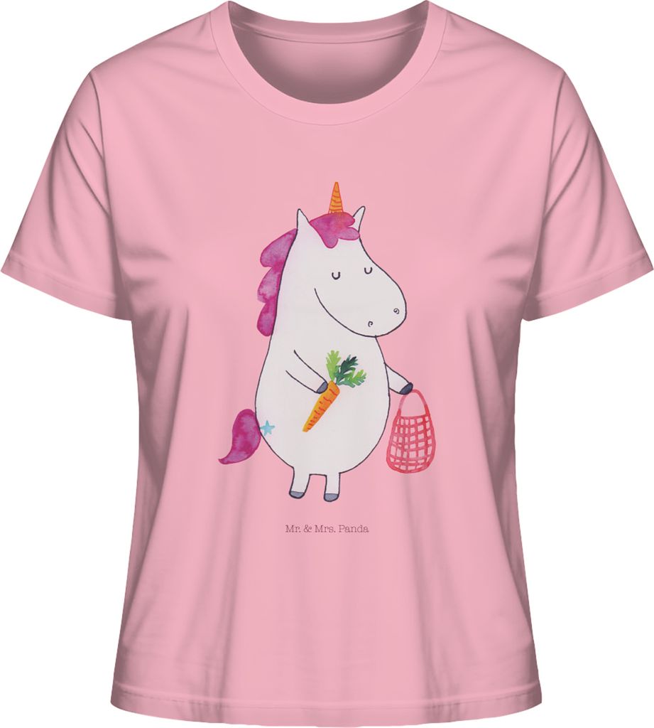 Mr. & Mrs. Panda Damen T-Shirt Einhorn Gemüse Größe M - Baumwolle Pink - Geschenk, Kurzarm, Sommershirt, Wochenmarkt, Unicorn, Biomarkt, Basic S...