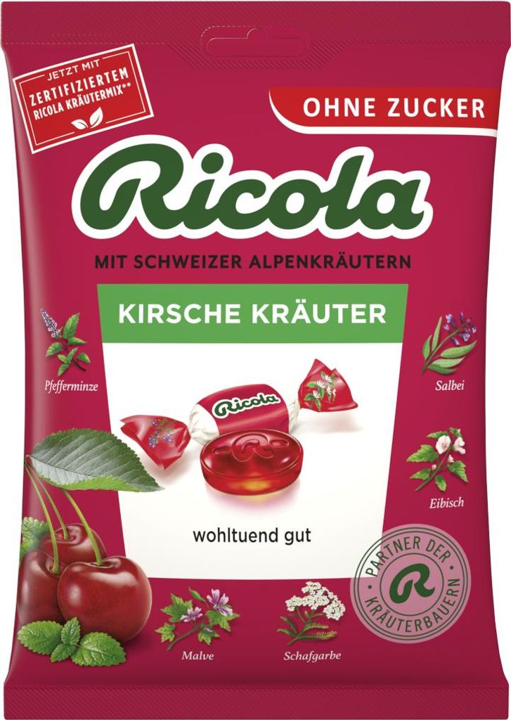 Ricola o.Z.Sachet Cerise Herbes Bonbons 75 g Image du produit 