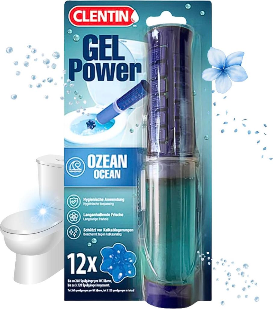 CLENTIN WC Reiniger Gel Stempel Ocean 12 St x 75ml - 144 Blumen bis zu 37.440 Spülgänge