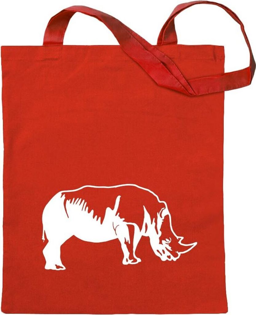 Kiwistar - Baumwolltasche - rot - Nashorn - Rhinozerosse - Tragetasche Stoffbeutel Umhängetasche langer Henkel