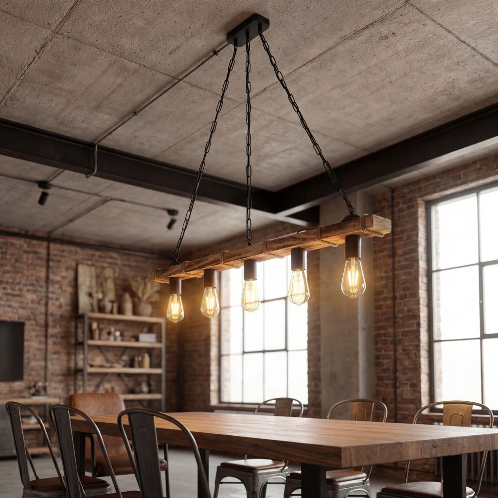 Hängelampe Metall E27 H: max. 85 cm geflammtes Holz Schwarz Produktbild 