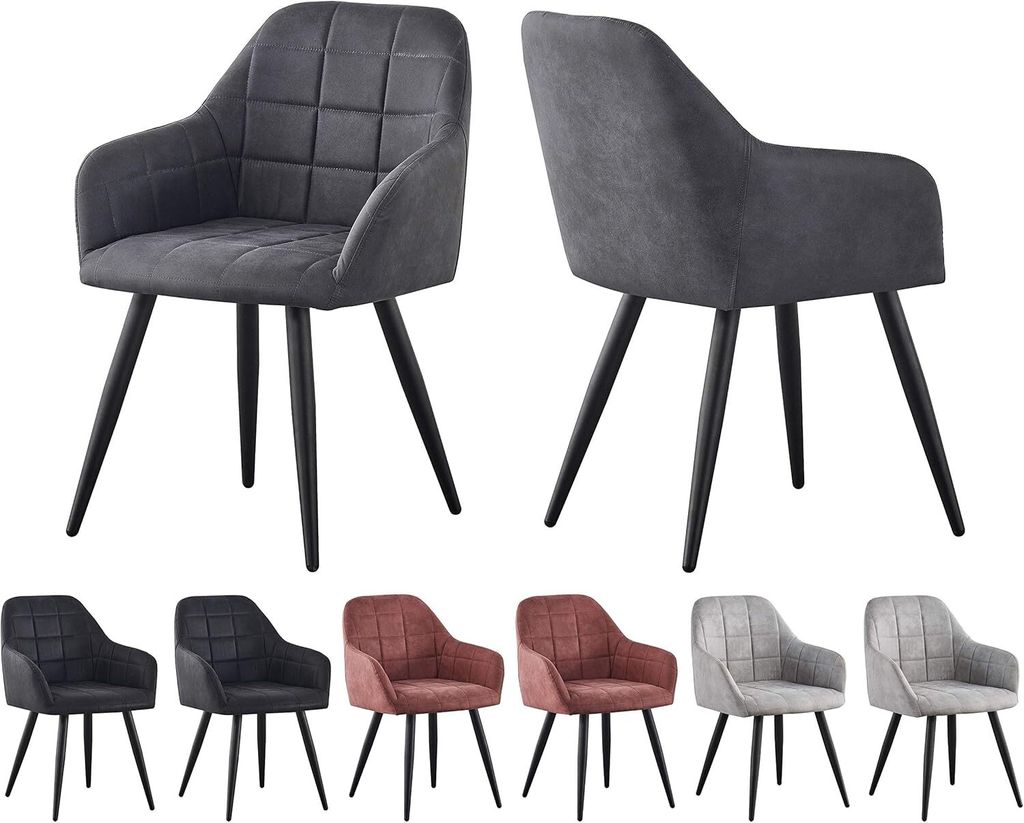 MCCDirect Esszimmerstuhl Adrian im 2er Set aus Kunstvelourleder mit Metallbeinen, Designerstuhl, Küchenstuhl, in 4 Farben erhältlich (Dunkelgrau)