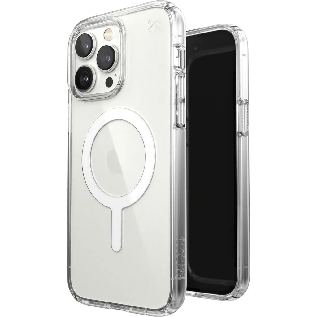Speck Presidio Perfect-Clear + MagSafe - Custodia per iPhone 14 Pro Max con rivestimento MICROBAN (trasparente)