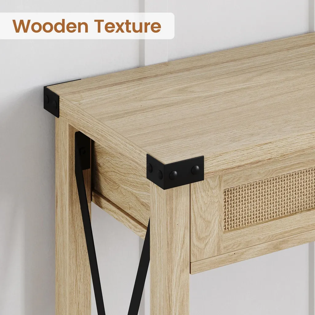 Console avec tiroirs en rotin et plateau aspect antique à 2 niveaux Buff - 6