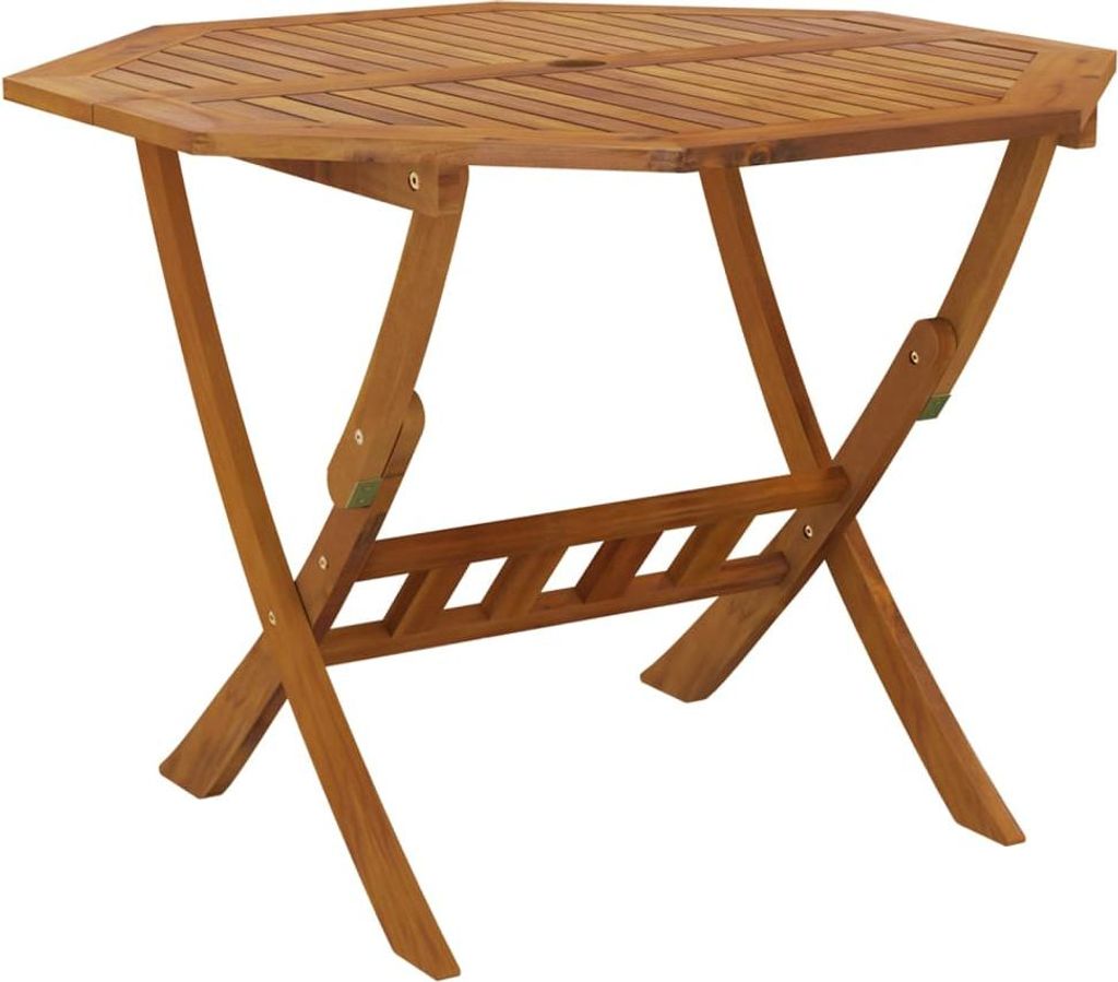 A wooden folding garden table.