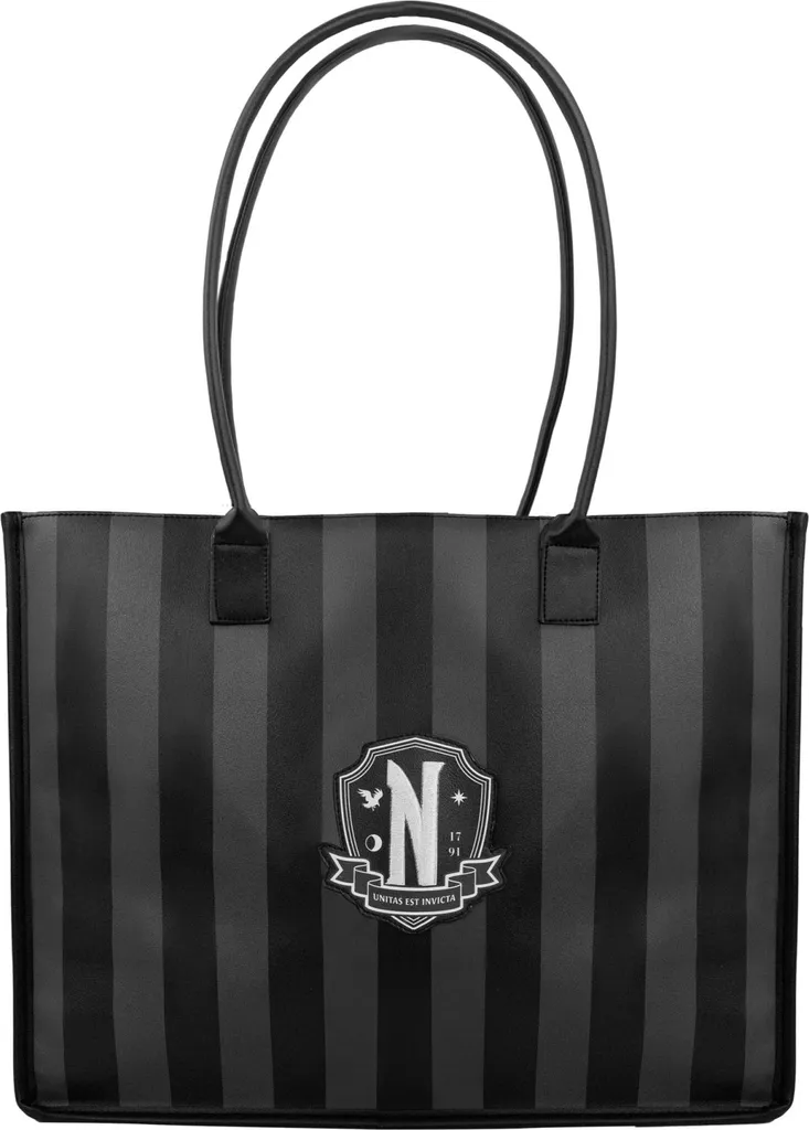 Sac Mercredi Nevermore noir en coton épais avec anses longues et blason