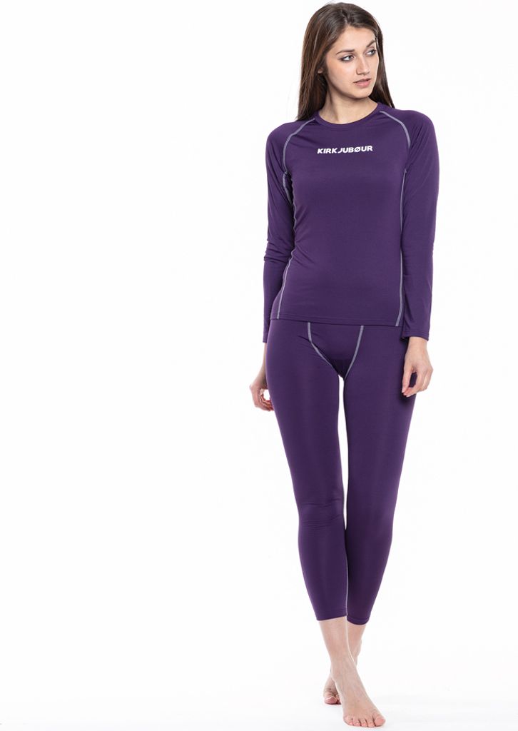 KIRKJUBØUR Damen Thermounterwäsche Set 2-tlg., Langarmshirt + Hose, wärmendes Fleece, eng anliegend, elastisch, für kalte Tage lila Gr. M | K...