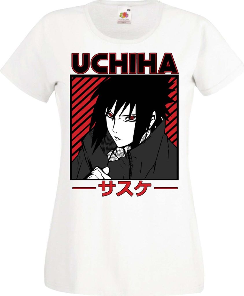 Damen T-Shirt Manga Anime Naruto Sasuke Uchiha 02 Cursed Seal, Lady 2XL / Weiß