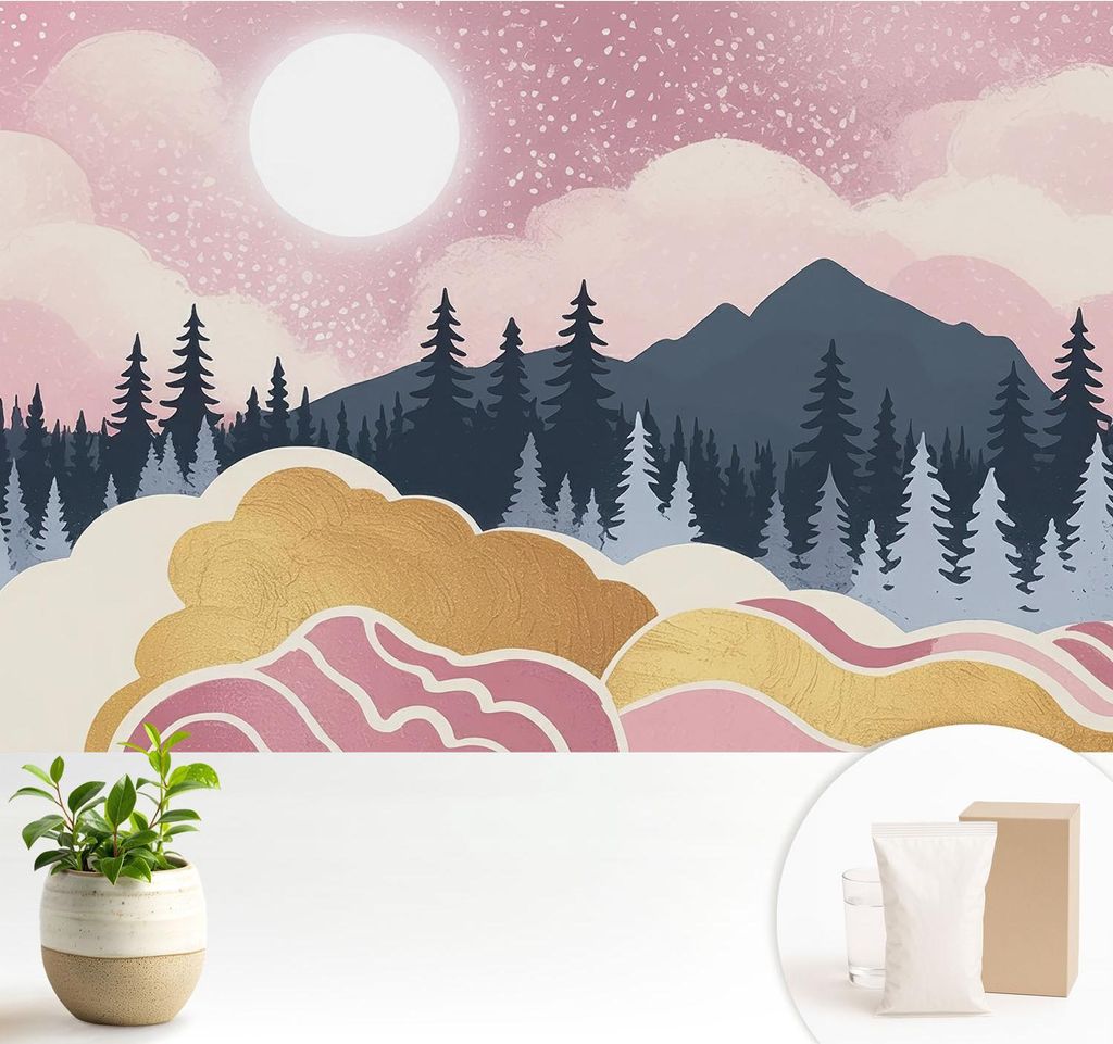 Fototapete - 104x70 cm - Tapete - Wandtapete - Wandbilder - Dekofolie - Tapete Folie - Wand - Dekoration - Wohnzimmer - Rosa Sonnenuntergang