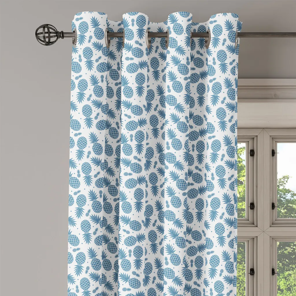 Rideau Ananas Imprimé Vintage Bleu 280 cm x 175 cm Textile Haut de Gamme