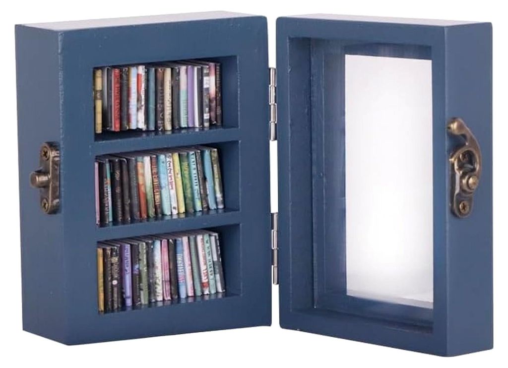 Bücherregal zur Bewältigung von Ängsten, kleine Mikrobibliothek aus Holz mit 60 Miniaturbüchern, handgefertigtes Dekompressions-Bücherregal
