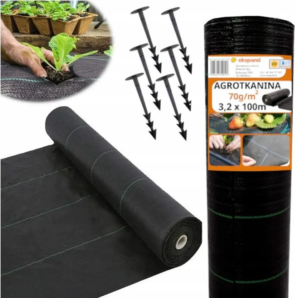Tapis de Paillage Non-tissé 70g Noir 1,1x100m avec 100 Fixations EKSPAND