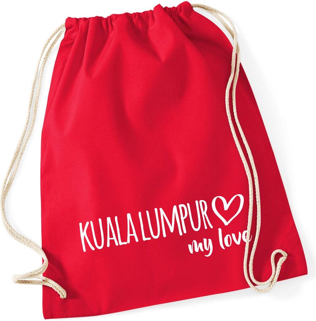 Huuraa Turnbeutel Kuala Lumpur my love 12 Liter Classic Red Baumwolle Rucksack Geschenkidee