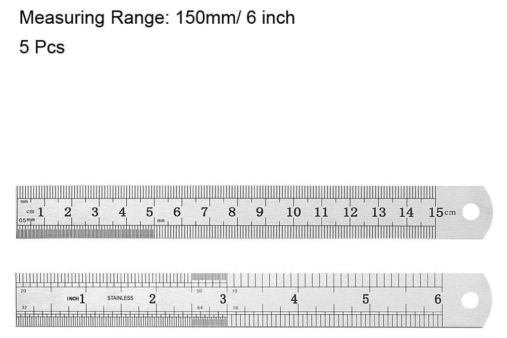 Lineal Zoll metrisch Edelstahl Messlineal Werkzeug mit Aufh?ngeloch 150 mm 5 Stš¹cke