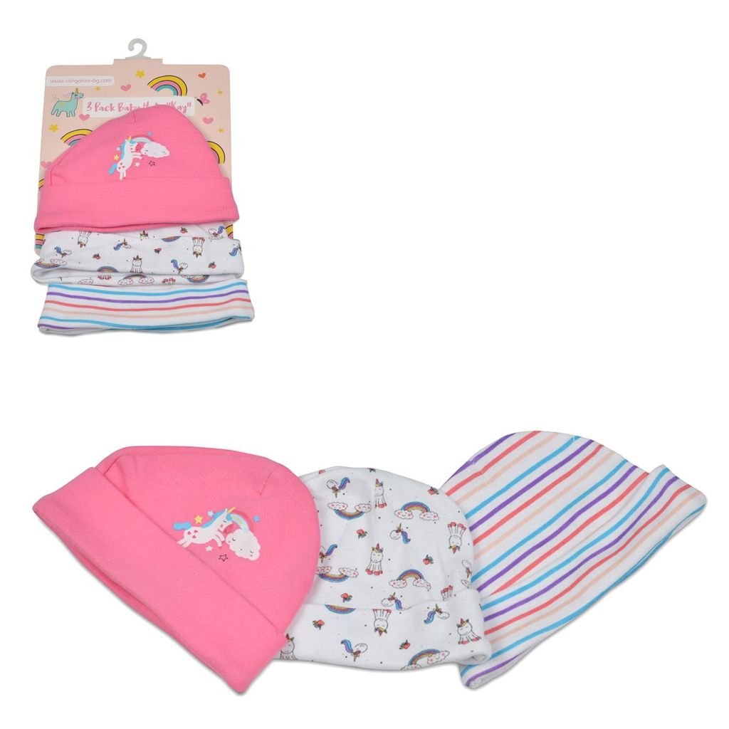 Cangaroo Babymütze Kay 3er-Set Größe 46 cm, Erstlingsmütze, 100% Baumwolle pink