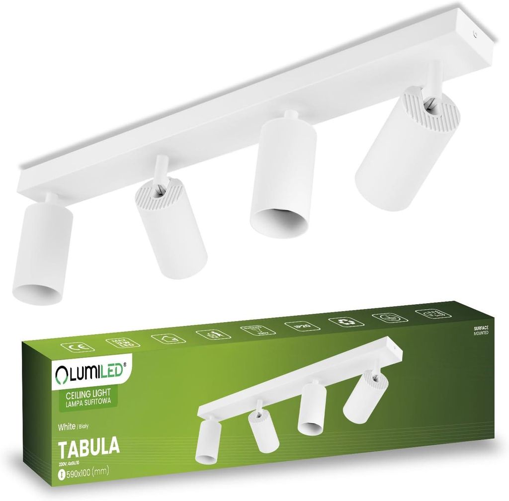 LUMILED Deckenleuchte Deckenstrahler 4-flammiger 230V GU10 Deckenlampe schwenkbar drehbar Spotleuchte Deckenspot Downlight Spot Rund Weiß Aluminium
