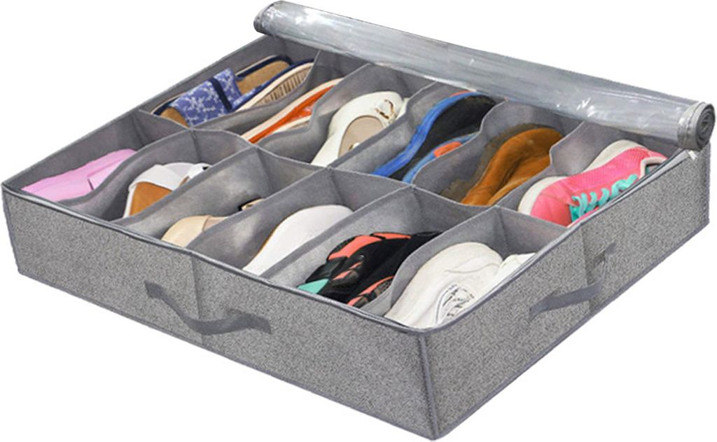 Schuhaufbewahrungstasche, zusammenklappbarer Schuhbehälter mit Griffen, großes Fassungsvermögen, mehrere Fächer, faltbares Design, Schuh-Organizer