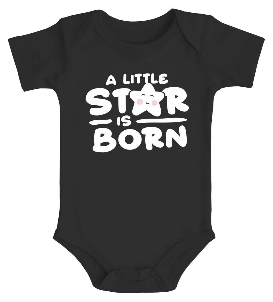 Baby Body mit Spruch A little star ist born Geschenk zur Geburt Taufe Baumwolle Jungen & Mädchen MoonWorks schwarz 0-3 Monate