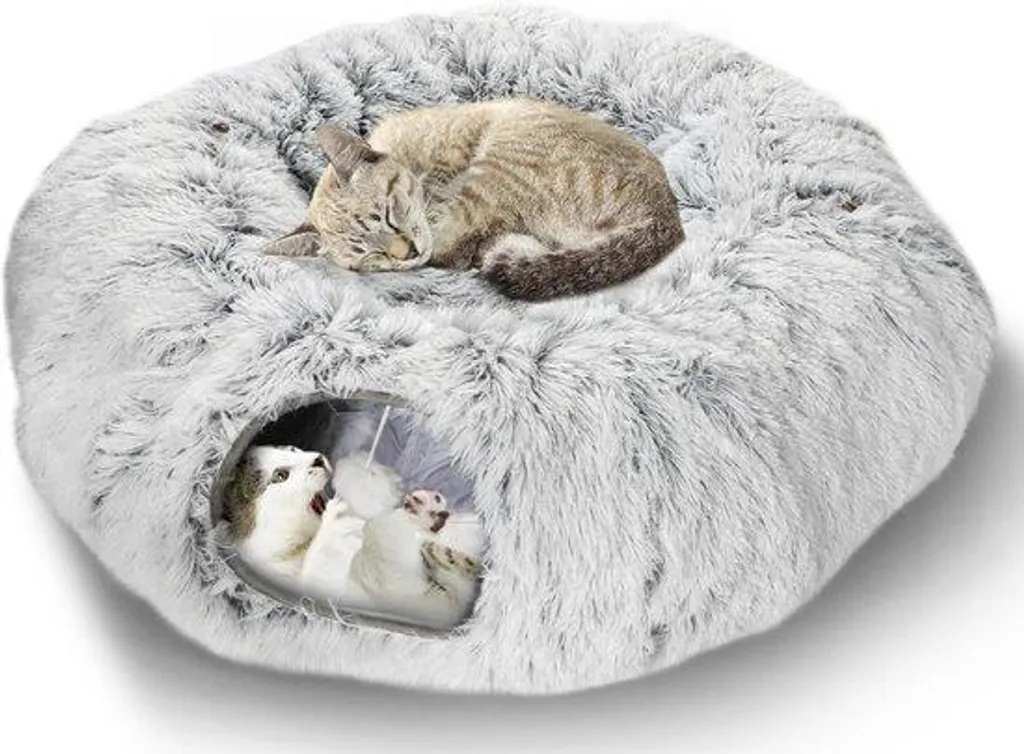 Tunnel lit pour chat anti-stress avec coussin amovible lavable