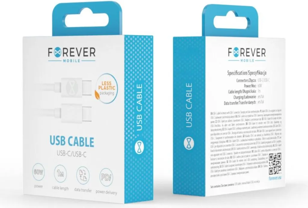 Cavo USB-C a USB-C Forever 1m Bianco - Ricarica Rapida e Dati per Smartphone - 8