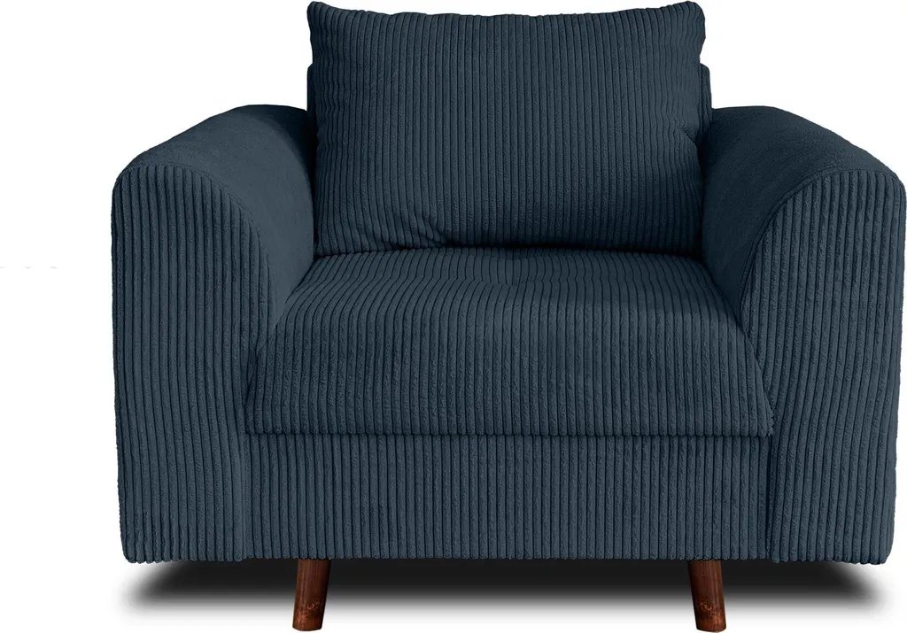 Fauteuil de lecture Rune bleu nuit en velours côtelé pour coin détente