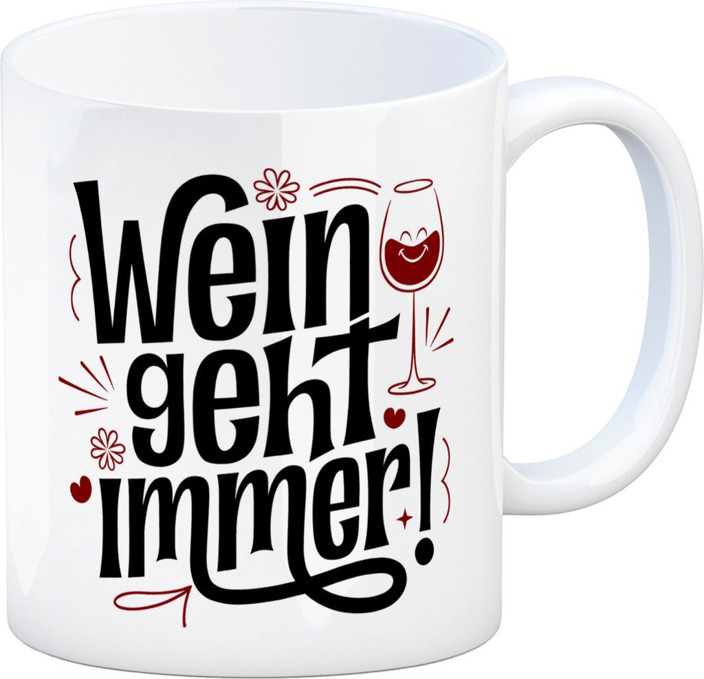 Weinglas mit Gesicht - Wein geht immer Kaffeebecher
