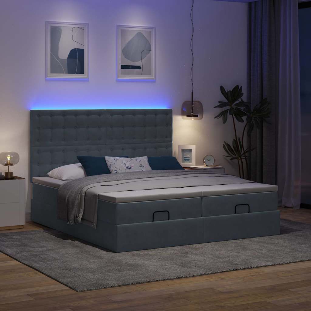 "2026 Promotion" Ottoman-Bett Schlafzimmer - mit Matratzen - & LEDs - Dunkelgrau - 200x200 cm - Samt - Polsterbett CC17381