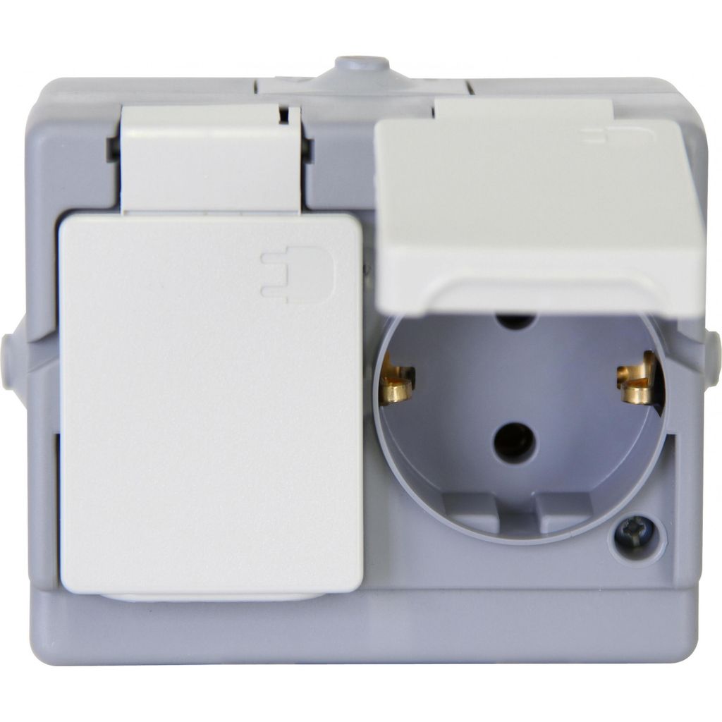 Kopp Standard lichtgrau Schalter Steckdosen Feuchtraum IP44 Aufputz 2-fach Steckdose quer