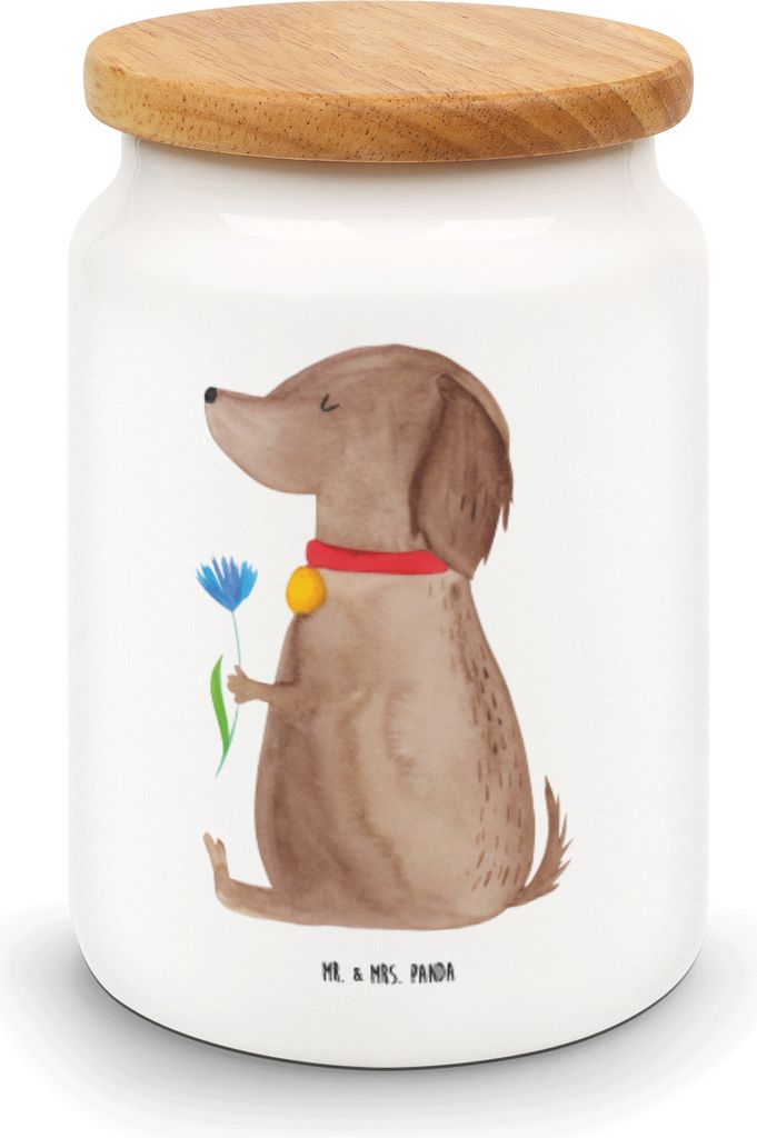 Mr. & Mrs. Panda Dose Hund Blume - Weiß - Geschenk, Süß, Hunde, Halsband, zuckerdose, Kaffeedose, Keksdose, Hunderasse, tee behälter, Frischhal...