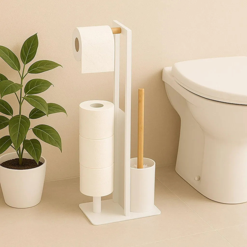Portarotolo da Terra Bambù e Acciaio | Accessorio Bagno Senza Buchi