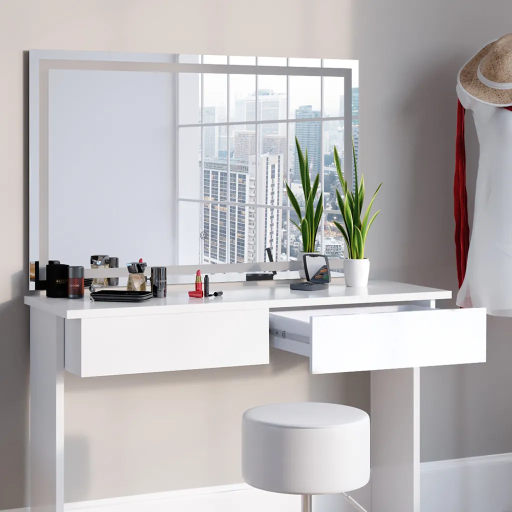 Coiffeuse avec Miroir Éclairant et Siège pour Coin Beauté