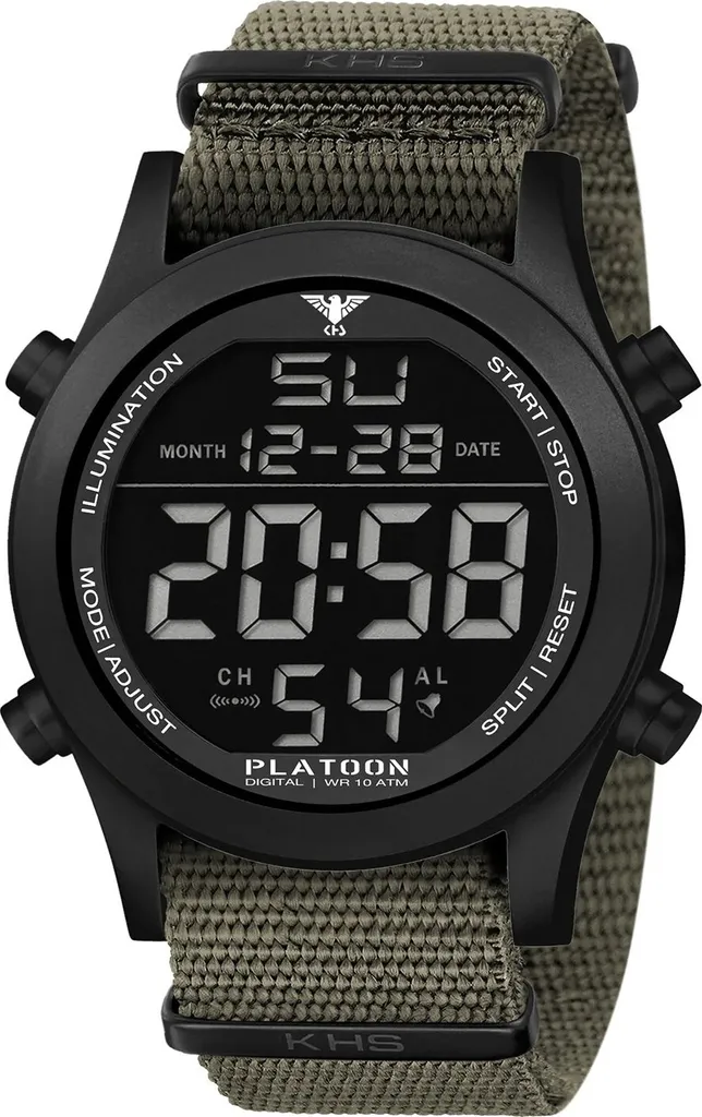 Montre KHS Platoon Digital PLABSD.NSGO en Vert Olive et Noir Militaire
