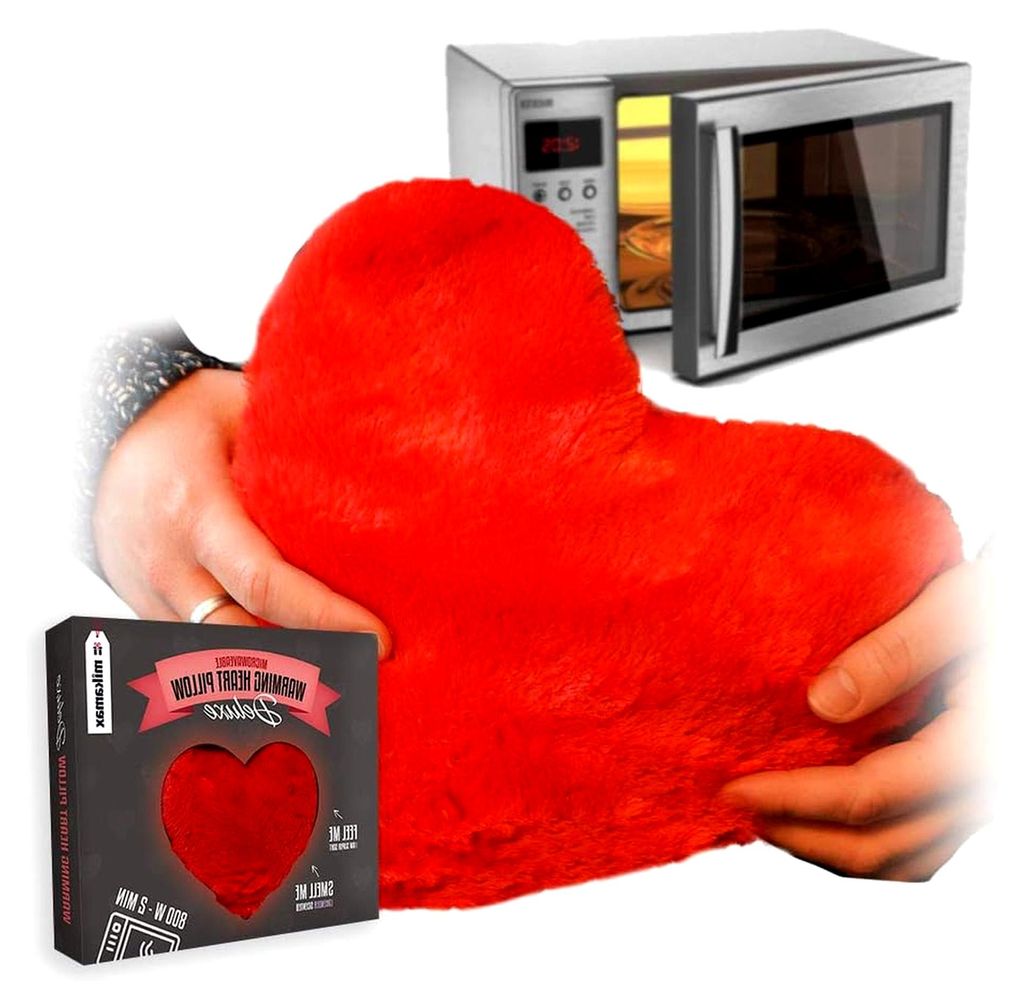 Warmes Herzkissen Deluxe - Extra Groß - Wärmekissen - Mikrowellengeeignet - Hält Ca. 45 Minuten Warm - Weiches Plüsch - Gefüllt mit Leinsamen ...