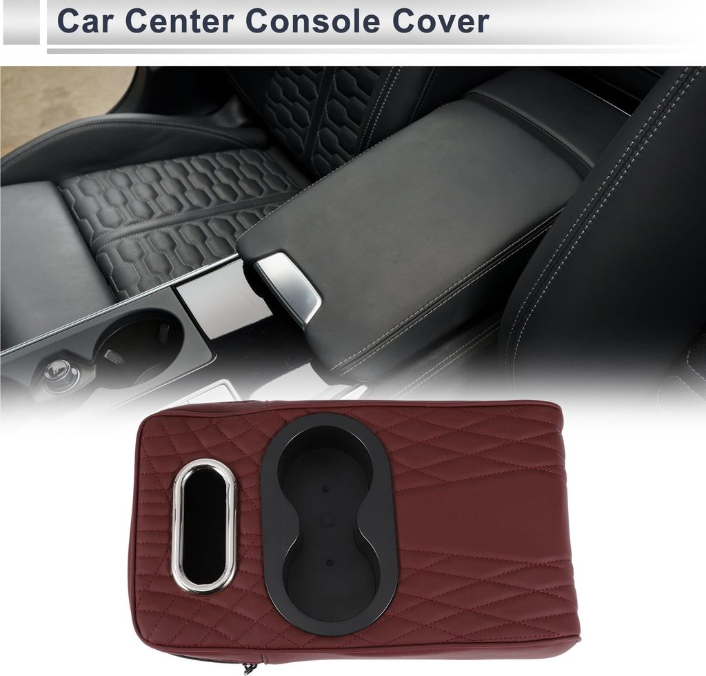 Car Center Console Cover Center Console Cushion Multifunktional 34x19x7cm Schwarz Dunkelrot Nappa Leder Schwamm