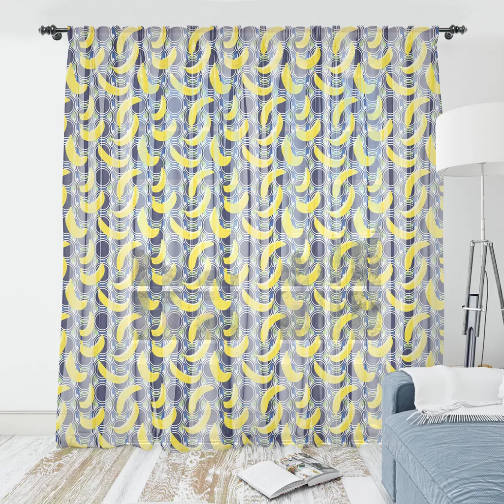 Arazzo Parete Banane Pop Art ABAKUHAUS - Giallo Blu 180x274 cm