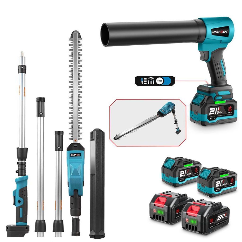 Akku-Teleskop Heckenschere 3000u/min+ Akku Laubbläser/Turbo Gebläse 1500W,Garten-Kombi-Set mit 4 Akku,für Laub, Hecken, Auto & Schnee