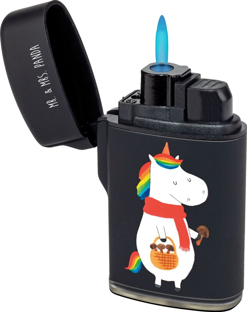 Mr. & Mrs. Panda Feuerzeug Einhorn Pilz - Schwarz - Geschenk, Pilze, gas anzünder, Feuerzeuge, Liebeskummer, sturmfeuerzeug, zigarettenanzünder, ...