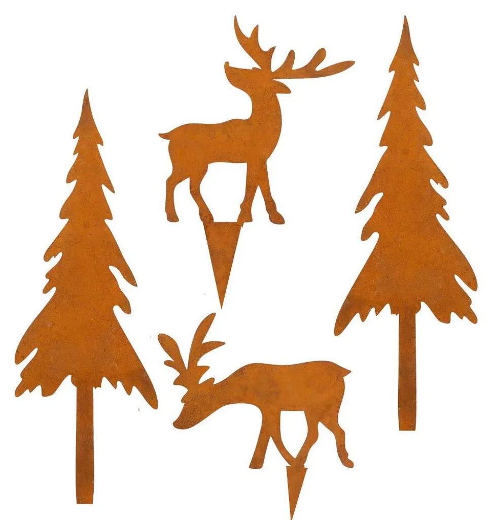 Bâtons décoratifs en bois d'élan et épicéa avec support en acier Corten