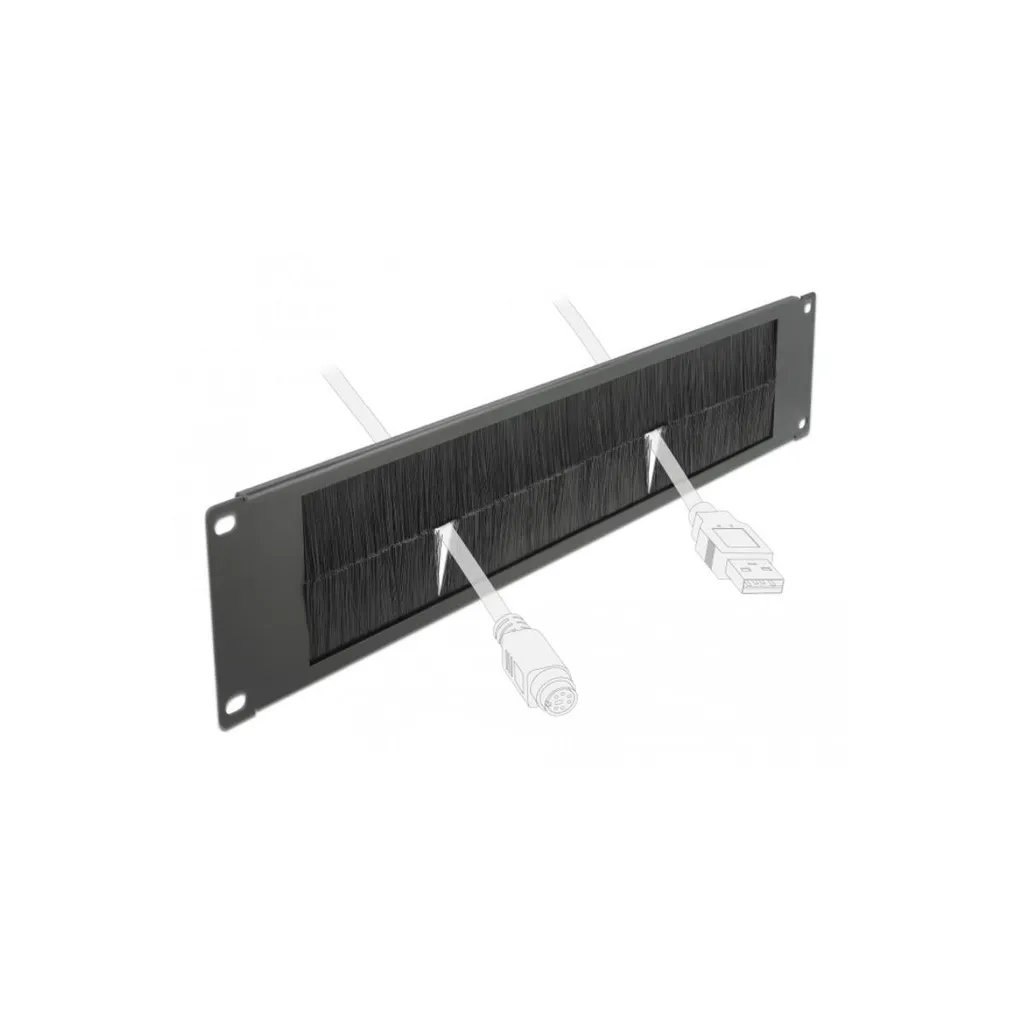 Delock 19 Gestion des câbles brosse 2 UH noir - Réf 43354 Panneau Rack