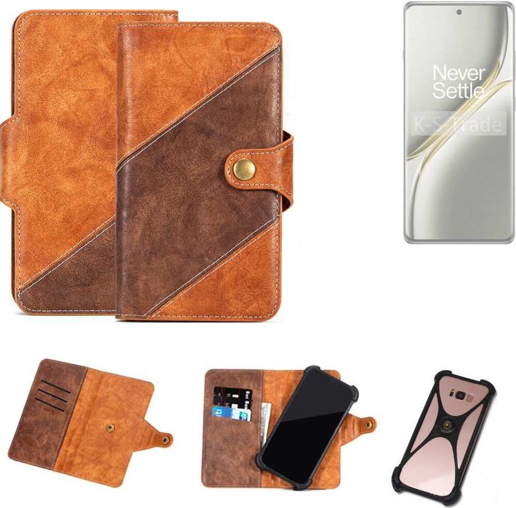 K-S-Trade Handyhülle Schutzhülle Bookstyle Case Wallet-Case kompatibel mit OnePlus Ace 3 Pro Cover Klapphülle Kantenschutz Smartphone dunkelbraun