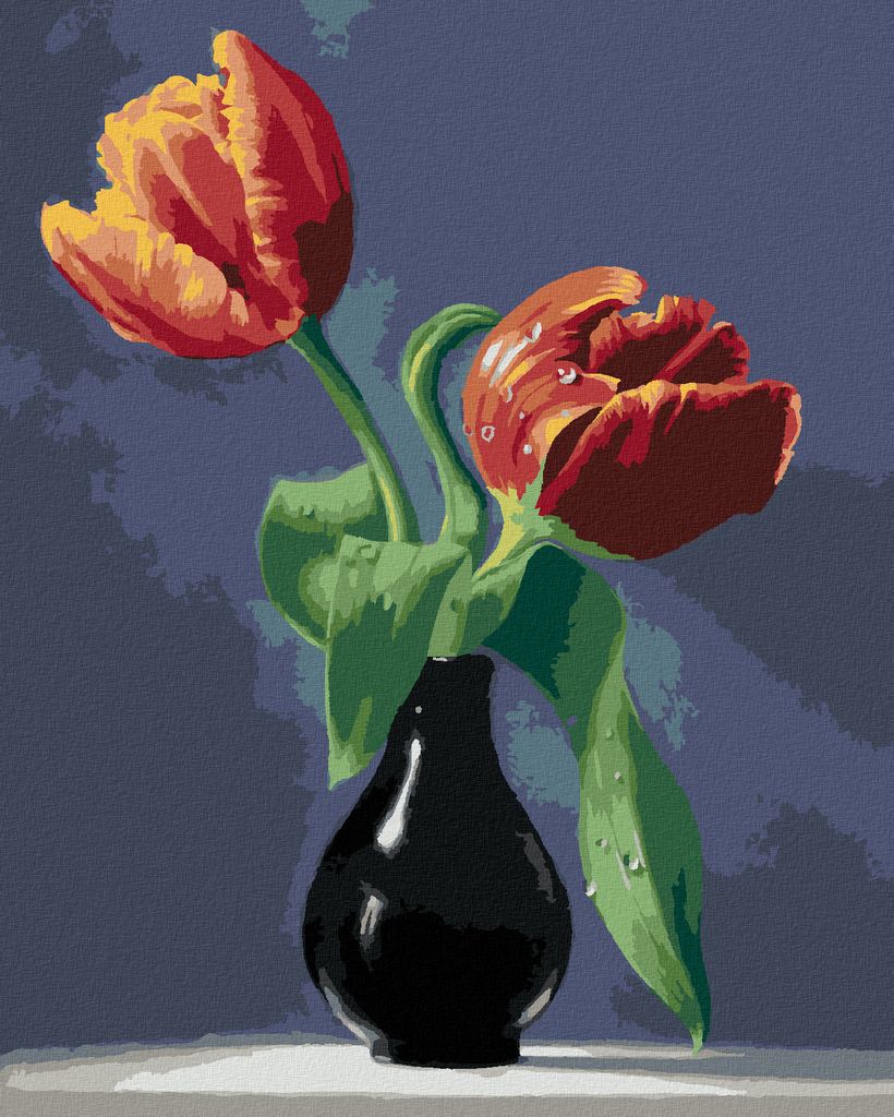 Zuty - Malen nach Zahlen - STILLLEBEN TULPEN IN SCHWARZER VASE AUF EINER MARMORPLATTE (PIETER WAGEMANS), 40x50 cm, ohne Keilrahmen