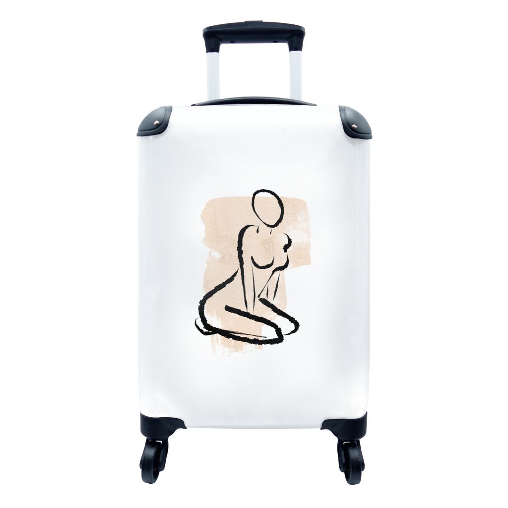 MuchoWow Koffer Handgepäck Trolley Rollkoffer Kleine Reisekoffer mit 4 Rollen - Frauen - Linienkunst - Bohème - Pastell - Cabin Size < 55x40x23...