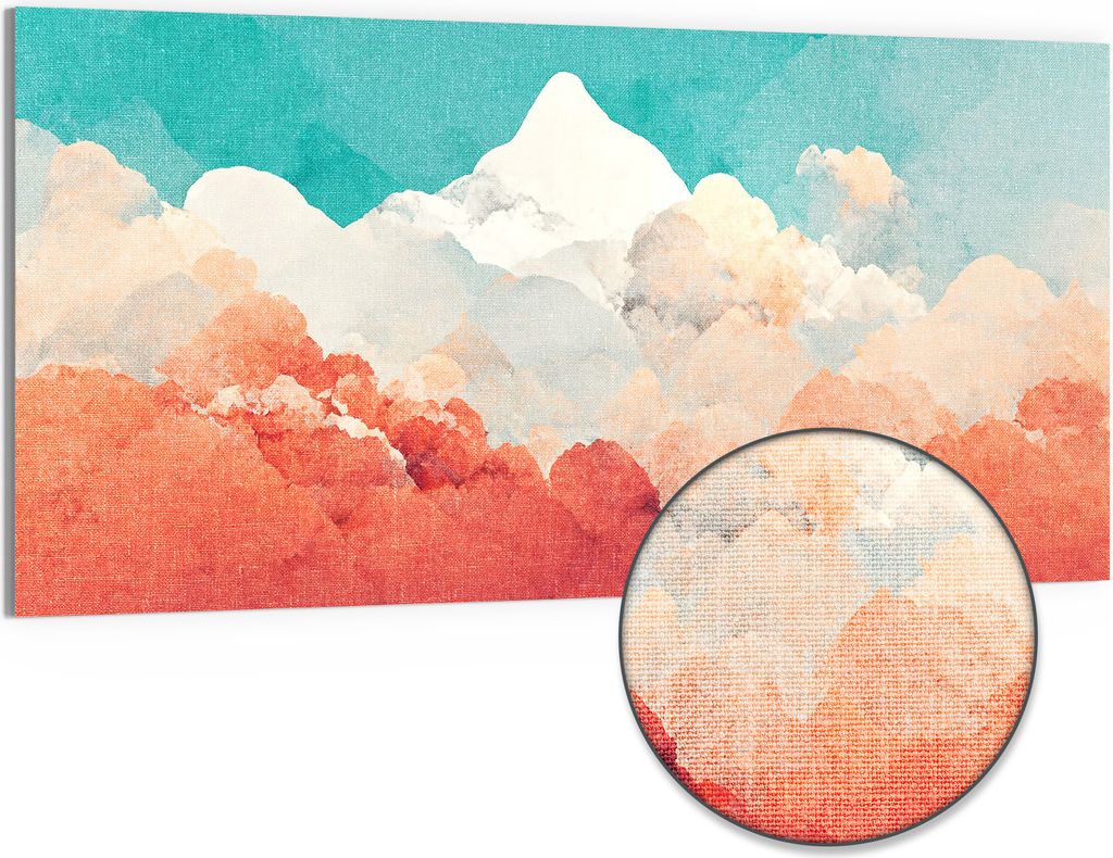 DEQORI Hybrid Leinwand Bild 100x50 cm 'Malerische Bergträume' Wandbild Glas flach modern
