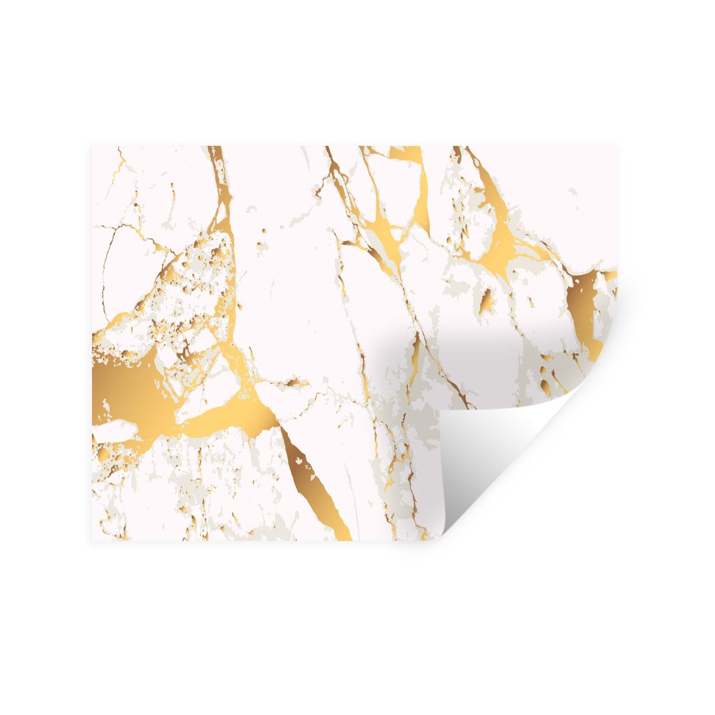 MuchoWow Wandtattoo Wandsticker Wandaufkleber Marmor - Gold - Weiß - Chic 40x30 cm Selbstklebend und Repositionierbar - Faltenfrei