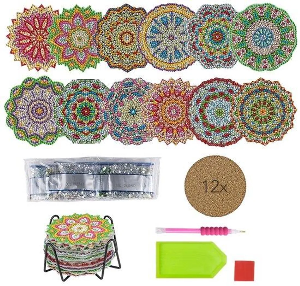 Kit Peinture Diamant Mandala avec 12 Supports Métalliques et 29 Pièces