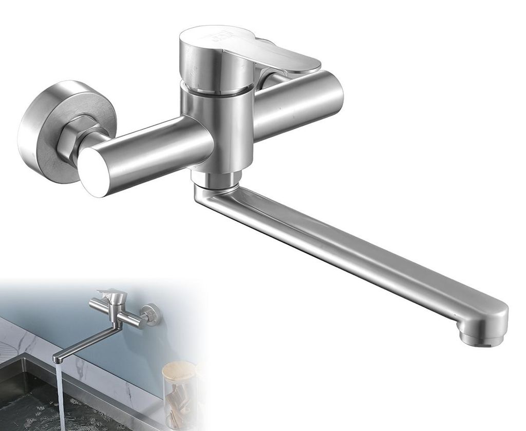 Küchenarmatur Edelstahl – 360° Drehbarer Wandwasserhahn, Produktbild 