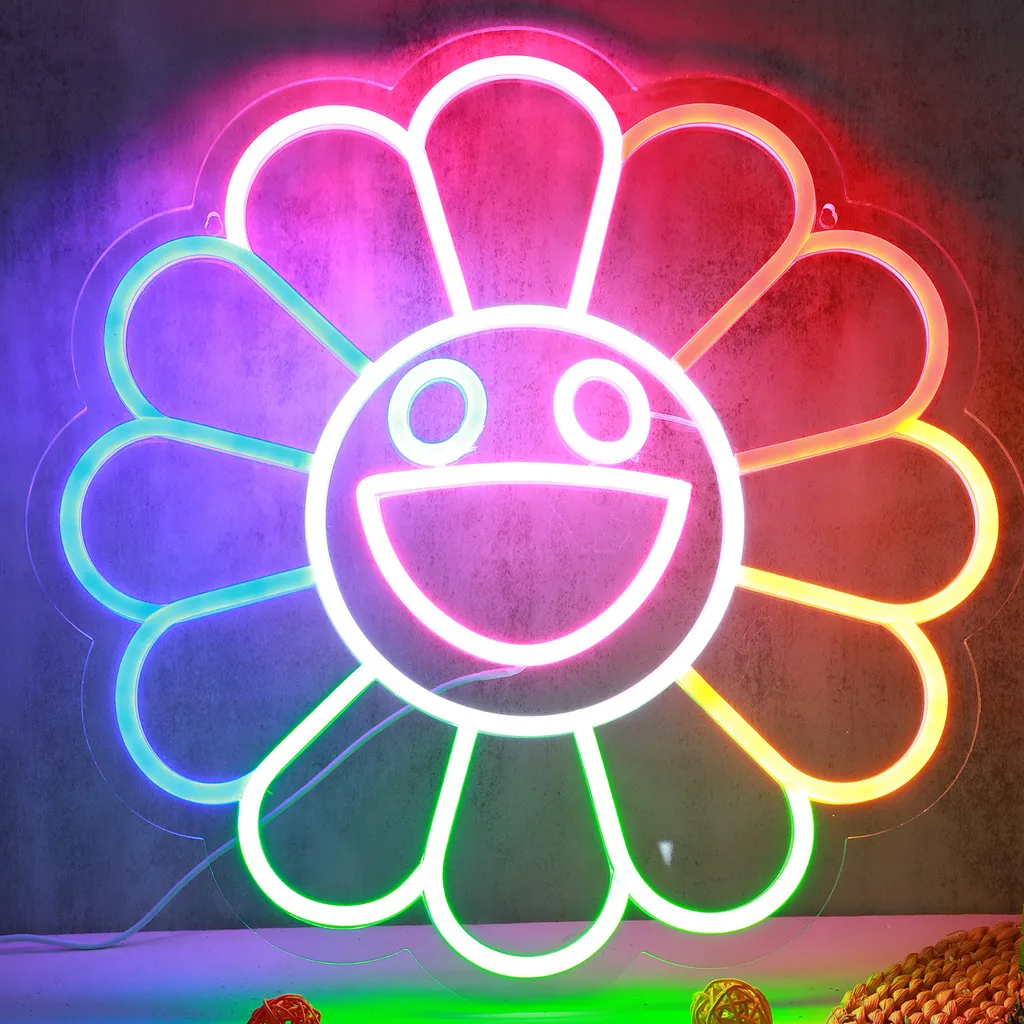 Signe Néon Gaming Fleur LED - Décoration Lumineuse Murale Rose et Vert