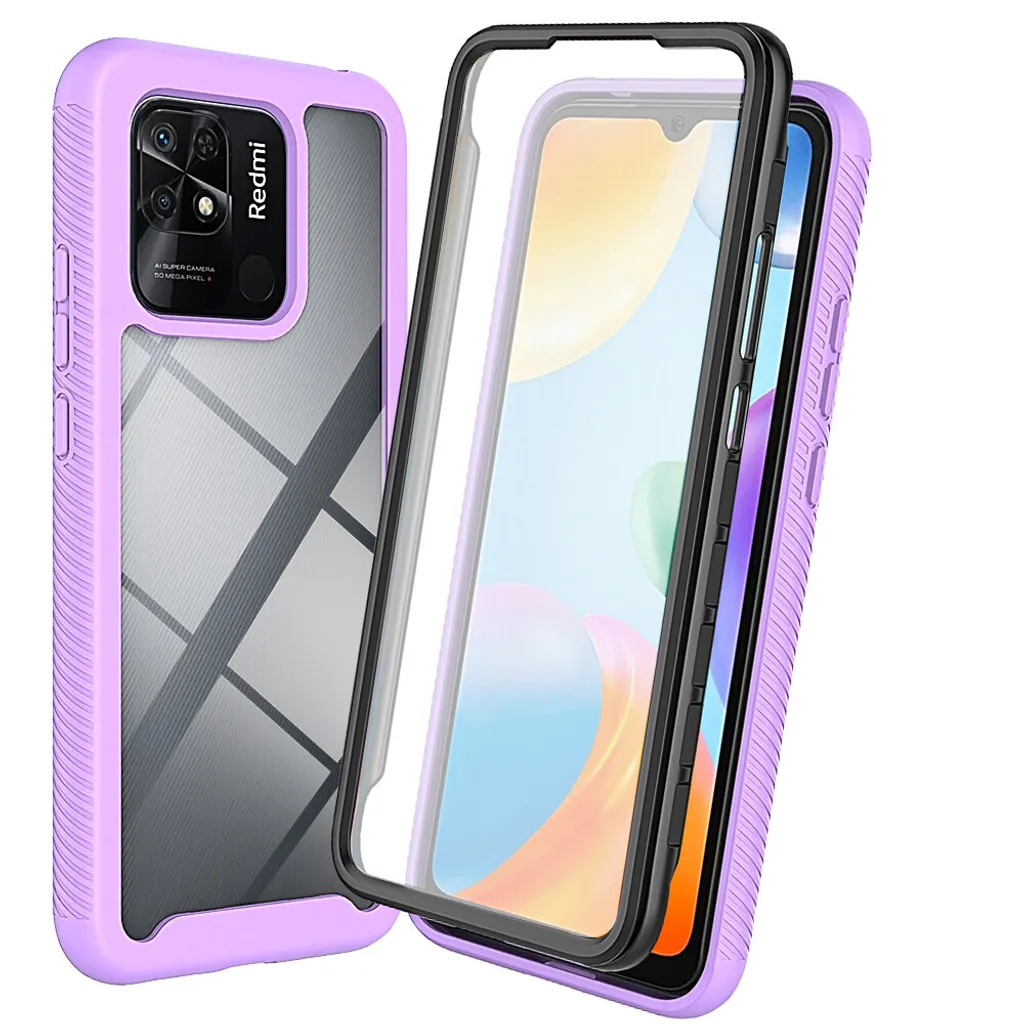 Custodia per Xiaomi Redmi 10C, paraurti con protezione dello schermo integrata a 360° Custodia protettiva per tutto il corpo Viola