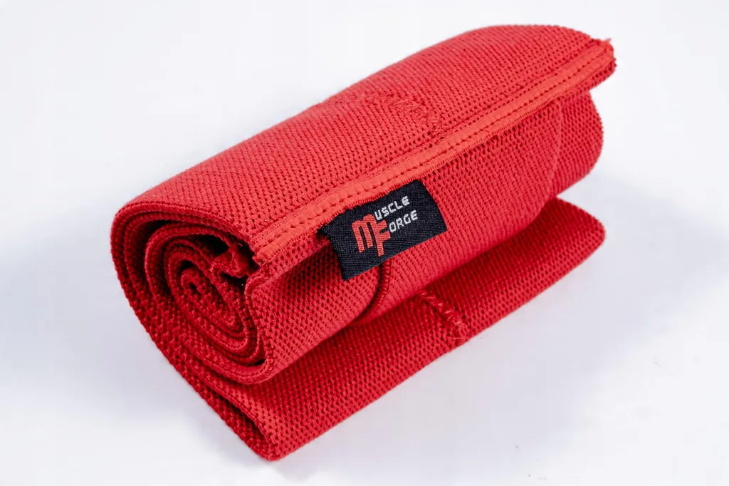 Manches de développé-couché rouges pour musculation et powerlifting
